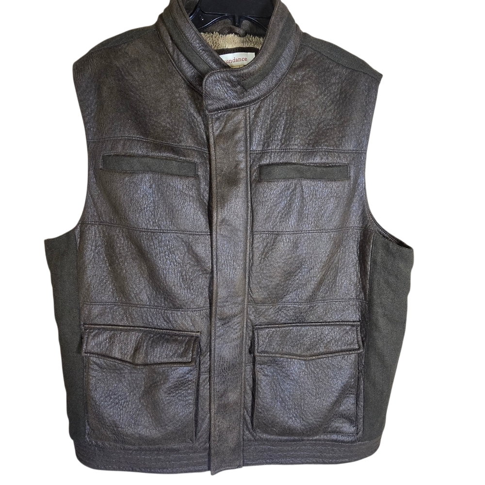 Sundance Mens Faux Fur Lined Cargo Pocket Brown Vest XL